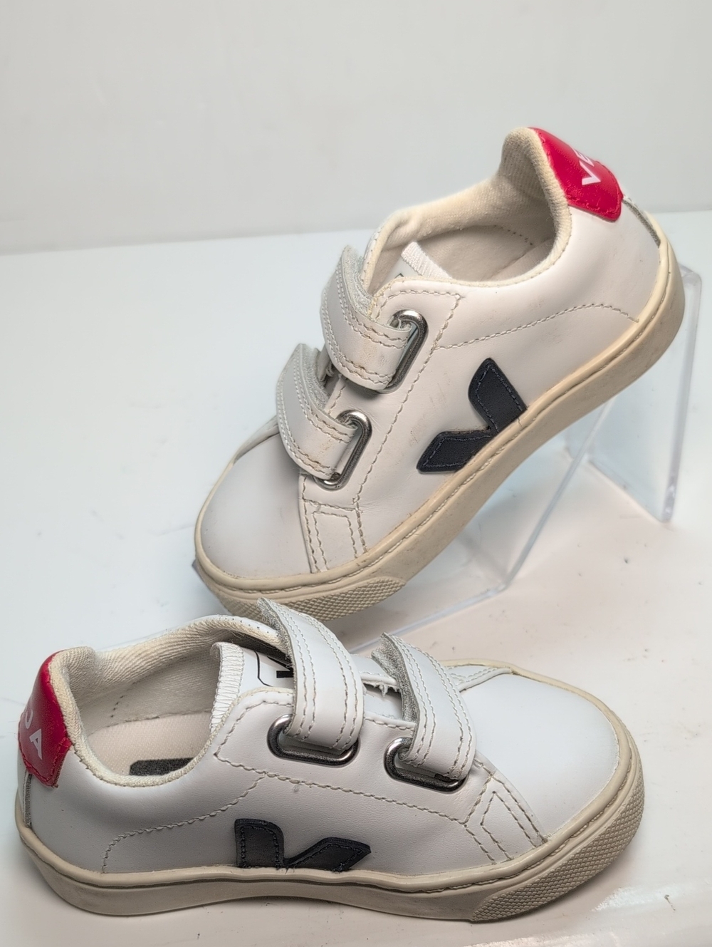 Kids toddler Esplar White leather Sneaker w/ Navy V Accent. unisex size 7 EU 23 - Picture 13 of 15